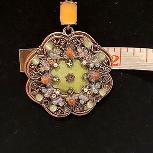 Ornate Filigree Fabric & Beads Pendant with SUEDE- Like Necklace